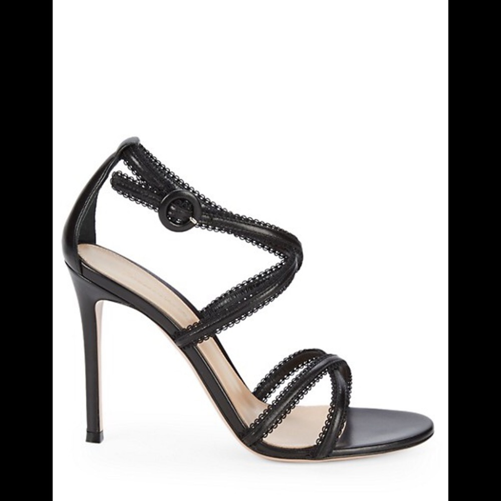 Gianvito Rossi Heels Black Leather Crisscross 10.5 NEW